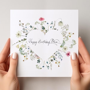 Carte d'anniversaire coeur floral pour maman, carte de joyeux anniversaire maman