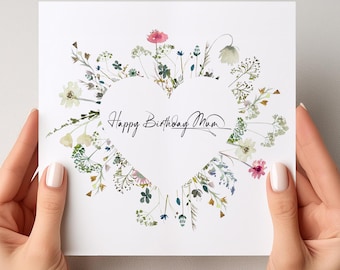 Floral Heart Birthday Card for Mum: Original Design