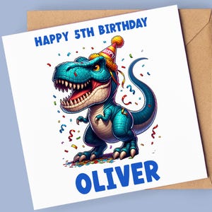 Carte personnalisée pour 5e anniversaire | carte dinosaure | 5ème carte d'anniversaire | 5e carte d'anniversaire