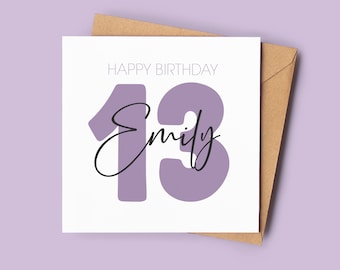 Personalized 13th Birthday Card: Modern Script, Brown Envelope