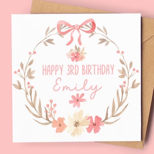 3ème carte d'anniversaire personnalisée | 3ème carte d'anniversaire | Carte d'anniversaire couronne florale