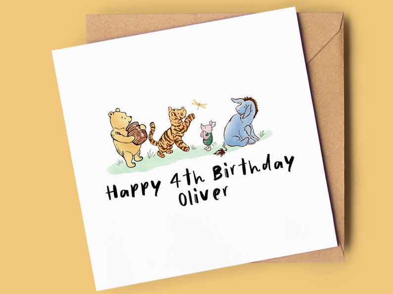 Winnie the Pooh 4th Birthday Card: Personalized Name image 1
