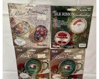 Lot Of 4 Vintage 90's Bucilla Silk Ribbon Embroidery Kits