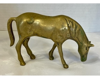 Vintage  Solid Brass Grazing Horse Figure Paperweight, Decor