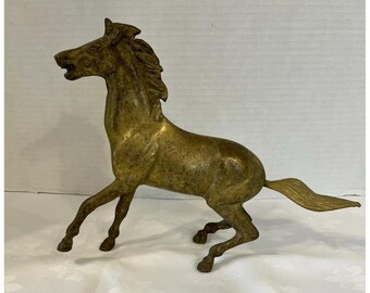 Vintage MCM Solid Brass Galloping Stallion Statue