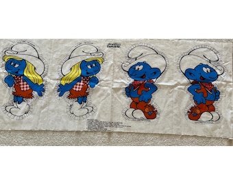 Rare Smurf Smurfette Dolls Pillows Fabric Panel Craft Project Cut+Sew
