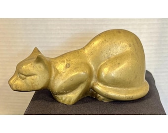 1960's MCM Hollywood Regency Brass Paperweight Pouncing Cat