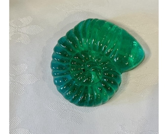 Kitras Art Glass Hand Blown Ammonite Paperweight Sea Green