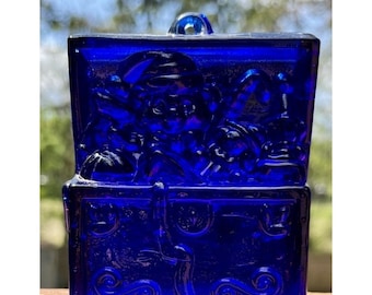 Vintage Cobalt Blue Treasure Chest Suncatcher