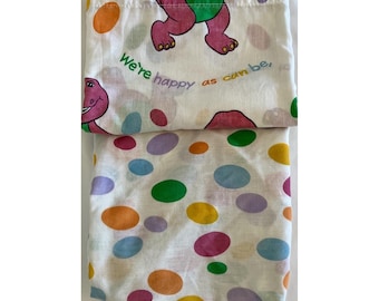 Vintage Barney Toddler Bed Sheet Set: Faded Colors, 90s Nostalgia