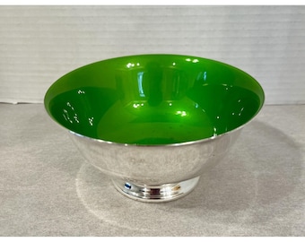 Vintage Reed & Barton 102 Green Enamel  Silver Plated Hollowware Bowl