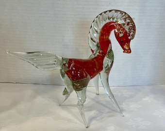 Vtg Murano Style Art Glass  Prancing Horse Figure Red Sommerso Technique ( Read)