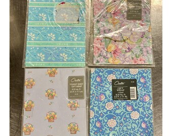 Vintage Carlton All Occasion Floral Flat Gift Wrap 4 Sheets