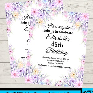 45th Invite, 45th Birthday Print, Birthday Party Invitation, Happy 45th, Customized Invite, 45th Birthday Décor, Forty-fifth Birthday Invite