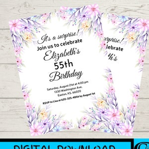 55th Invite, 55th Birthday Print, Birthday Party Invitation, Happy 55th, Customized Invite, 55th Birthday Décor, Fifty-fifth Birthday Invite