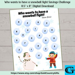 Who Wants To Have A Snowball Fight Savings Challenge, Money Savings Challenge, Instant Download, Printable PDF