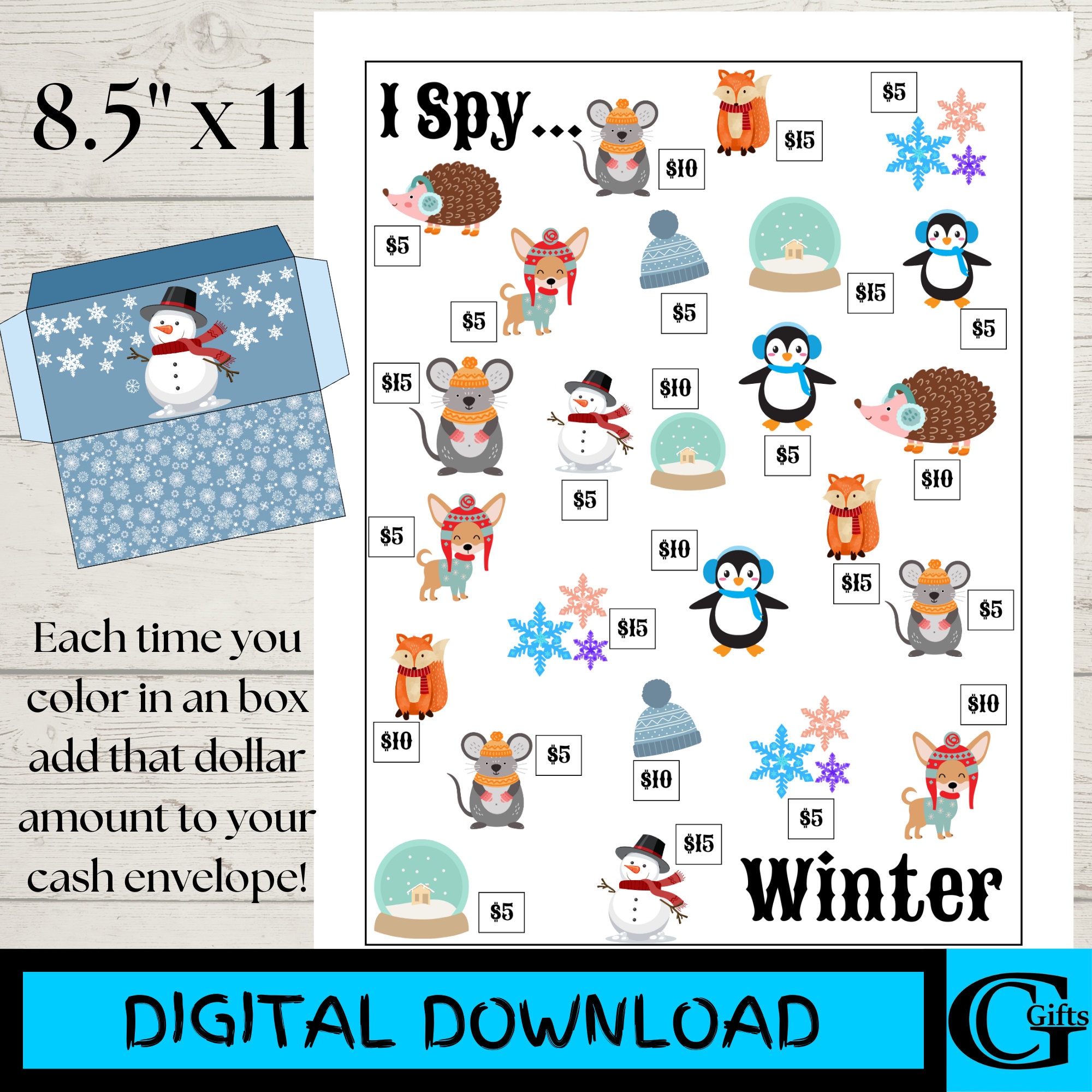 I Spy Winter Savings Challenge and Cash Envelope, Printable Savings Challenge, Fun Savings Challenge, Instant Download