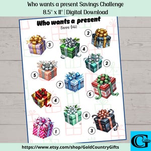 Who Wants A Present Savings Challenge, Money Savings Challenge, Instant Download, Printable PDF