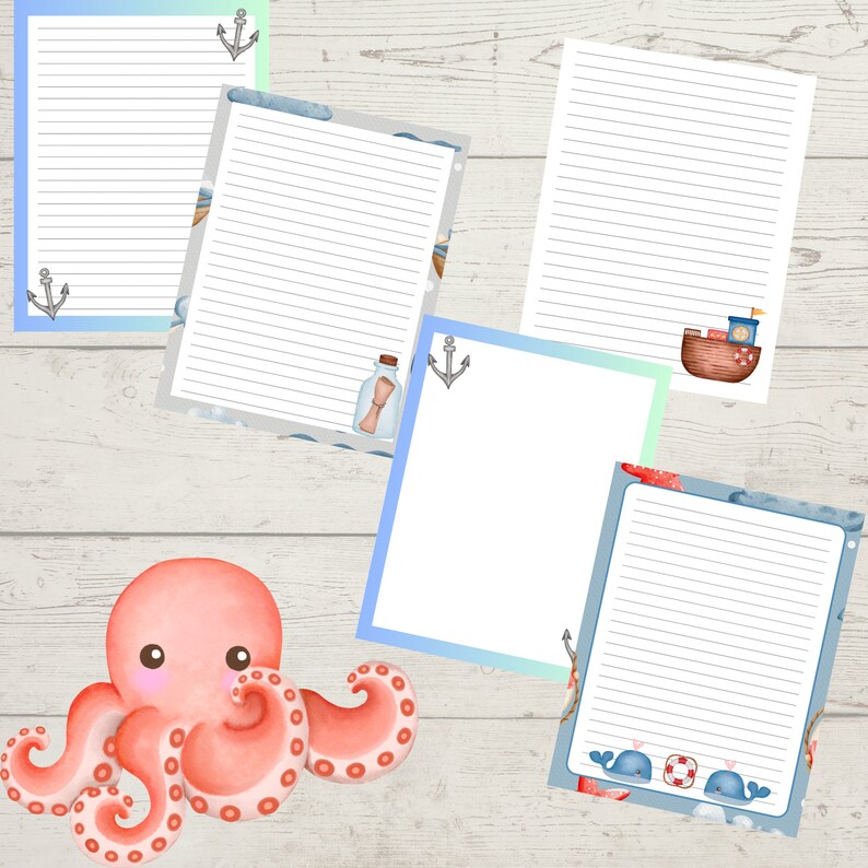 Nautical Stationery, Printable Nautical Stationery, Nautical Notepaper, 8.5 X 11 Inch Lined and ...