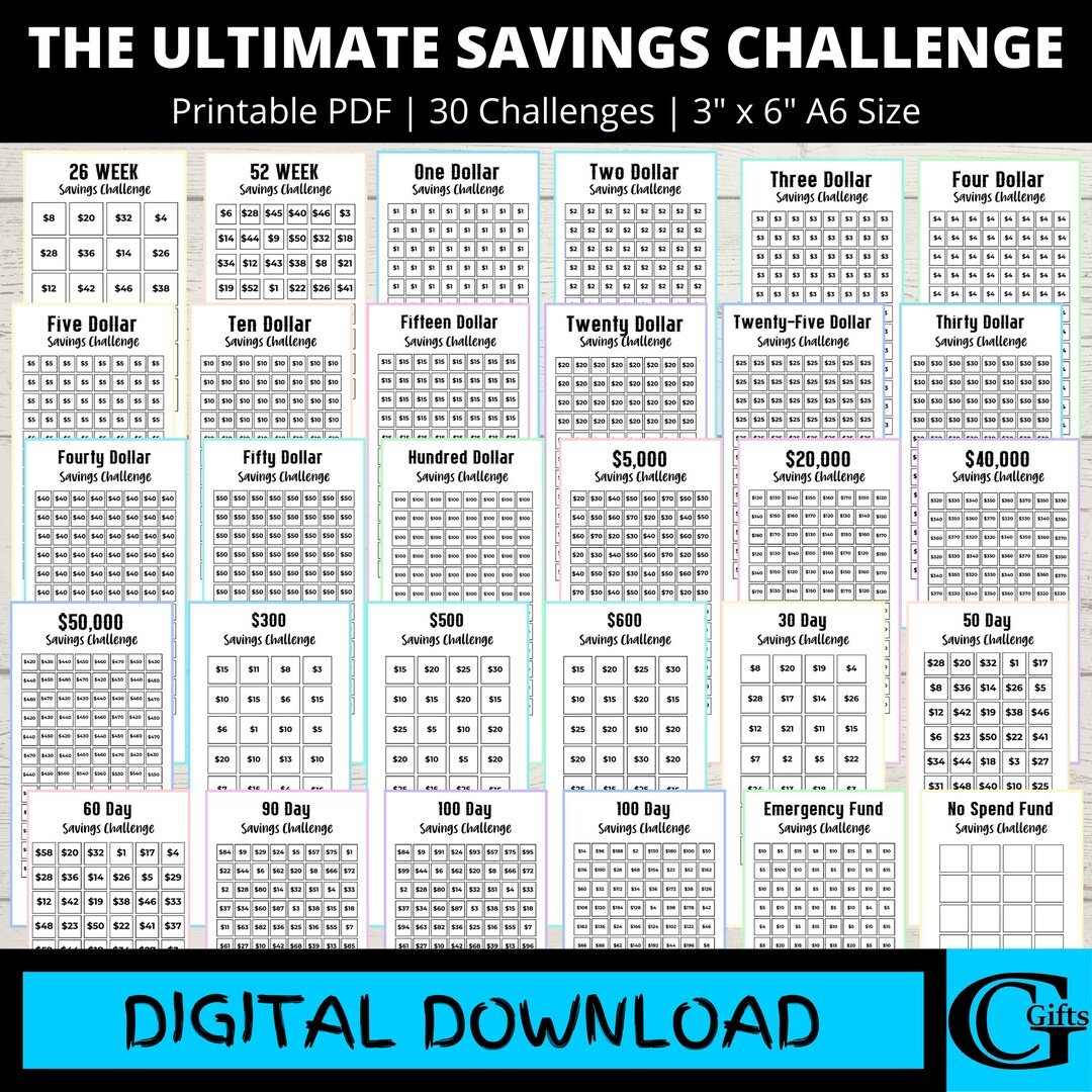 Savings Challenge Printable Bundle, Savings Challenge Bundle, A6 Sized ...