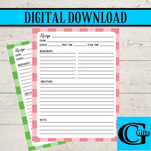 Printable Blank Recipe Pages, Recipe Card Template, Recipe Binder Printable, Recipe Page, 8.5 x 11, Digital Download