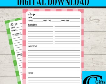 Printable Blank Recipe Pages, Recipe Card Template, Recipe Binder Printable, Recipe Page, 8.5 x 11, Digital Download