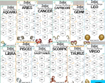 Zodiac Savings Challenge Bundle, Low Income Savings Challenge Trackers & DIY Cash Envelope Printable, Savings Tracker, Savings Challenge