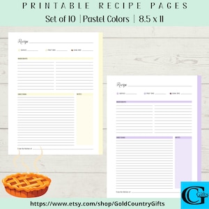 Printable Blank Recipe Pages, Recipe Card, Recipe Card Template, Simple Recipe Card, Recipe Binder Printable, 8.5x11, Instant Download