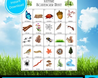 Printable Nature Scavenger Hunt for Kids, Outdoor Scavenger Hunt Game, Outdoor Activity, Yard Games, Kid Activities, Instant Download