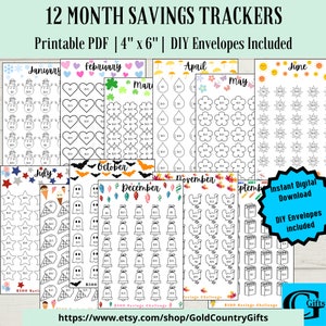 Monthly Savings Challenge Trackers & Cash Envelope Printable, Savings Challenge Printable, Savings Tracker, A6 Mini Savings Challenge Bundle
