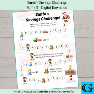 Santa’s  Savings Challenge, Money Savings Challenge, Instant Download, Printable PDF