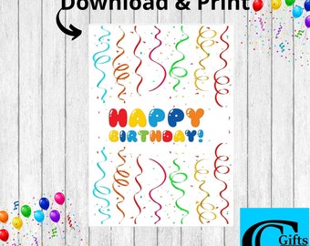 Birthday Card Printable 5 x 7 Digital Download Birthday Card For Adults Birthday Card For Kids Blank Inside