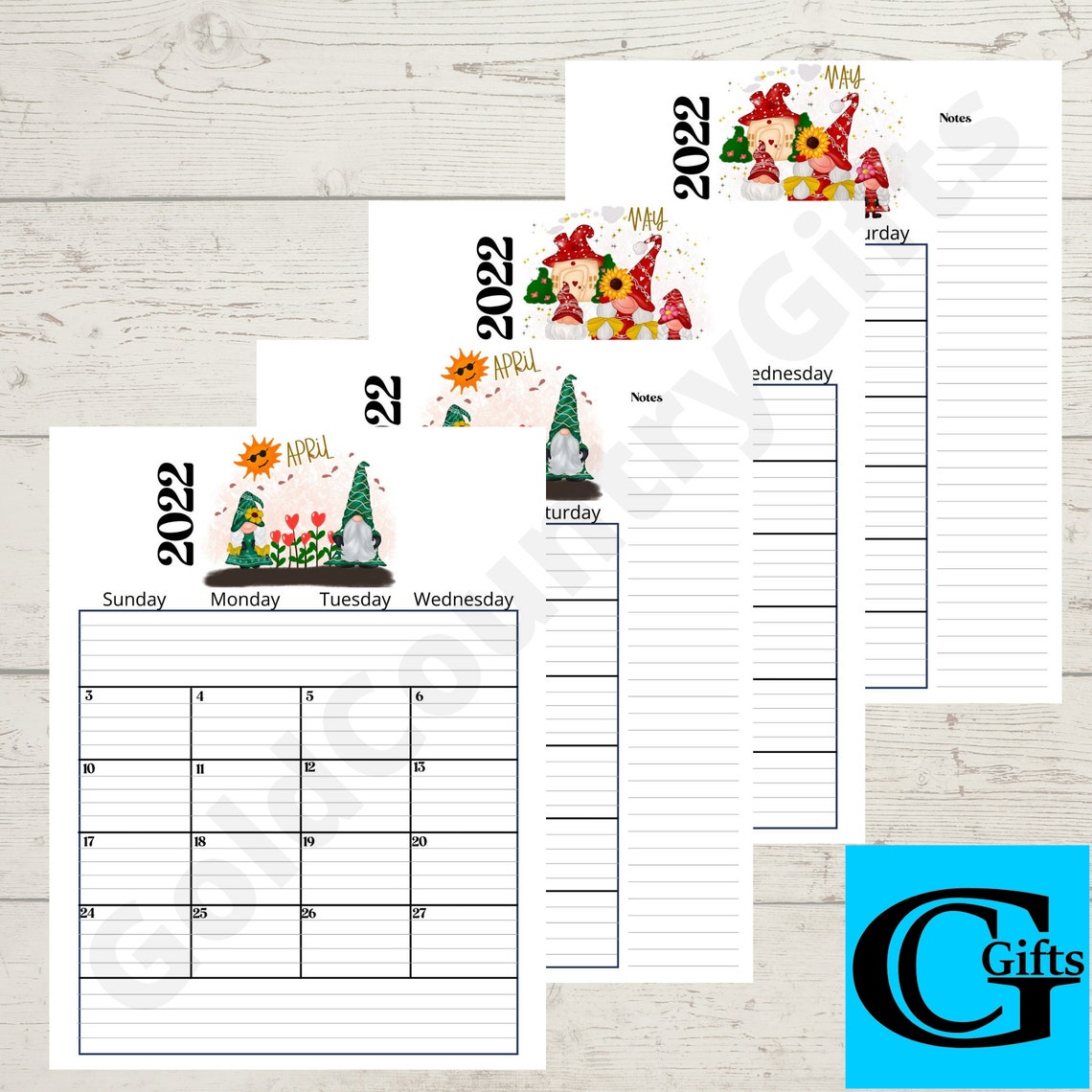 2022 Gnome Monthly 2 Page Lined Calendar Portrait 8.5x11 | Etsy