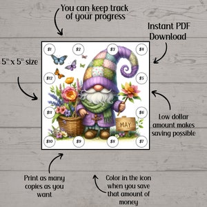 Mini Gnome Monthly Savings Challenge For Cash Envelopes, Savings Challenge Printable, Savings Tracker image 2