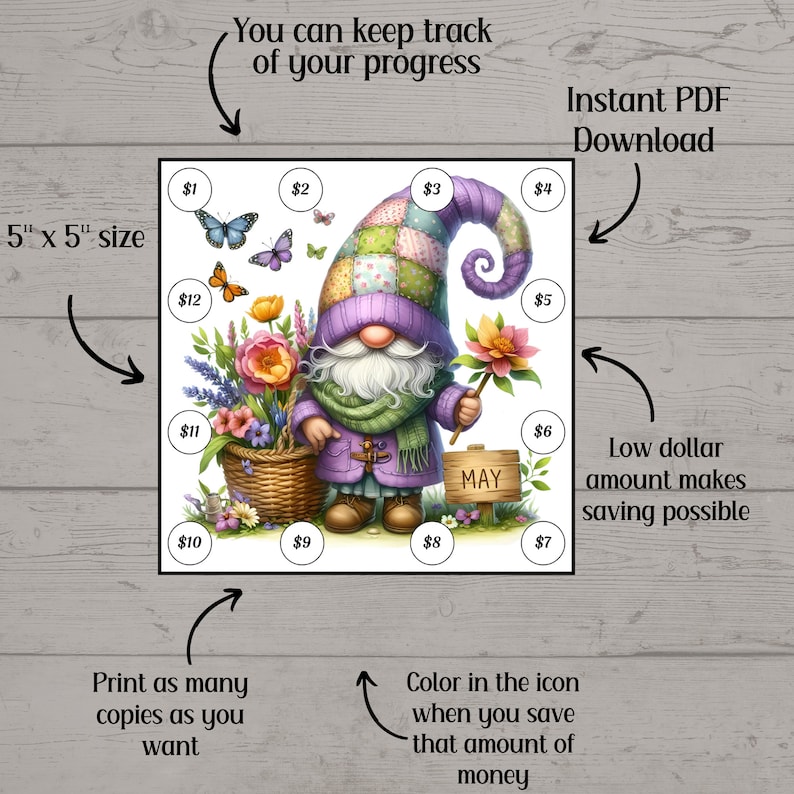 Mini Gnome Monthly Savings Challenge For Cash Envelopes, Savings Challenge Printable, Savings Tracker image 2