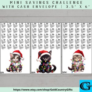 Christmas Cats Mini Savings Challenge and Cash Envelope, A6 Mini Savings Challenge, Christmas Savings Challenge Printable, Saving Tracker