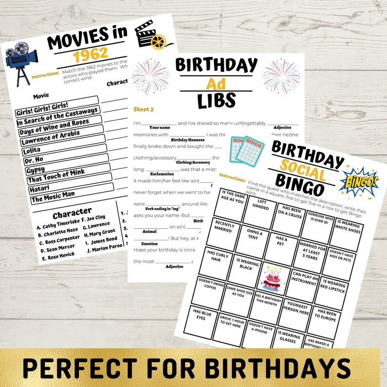 Printable 60th Birthday Party Games Born in 1962. Game 12 - Etsy