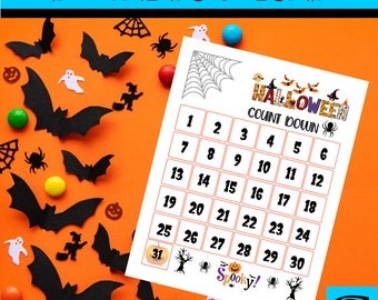 Halloween Printable Countdown Calendar for Kids, Calendar Activity, Halloween Calendar, 31 Days to Halloween, Instant Download