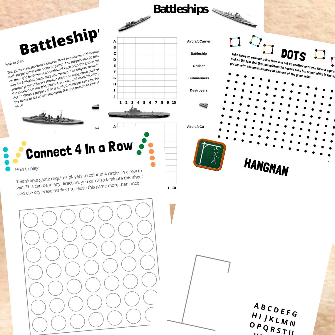 Printable Everyday Activity Sheets - Connect 4 - Dots - Hangman ...