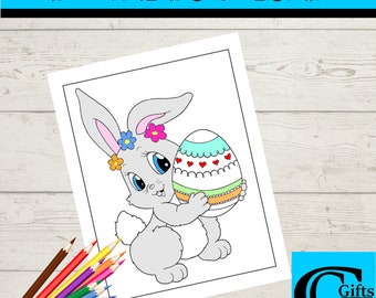 Easter Coloring Pages, Kids Coloring Pages, Printable Coloring Pages, Easter Bunny, Easter Eggs, Digital Download, Easter Time
