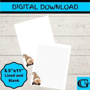 Gnome Stationery, Printable Gnome Stationery, Gnome Notepaper, 8.5 x 11 Inch Lined and Blank Stationery, Digital Download