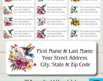 Personalized Address Labels, Hummingbird, Custom Address Labels, Custom Labels, 30 Address Labels
