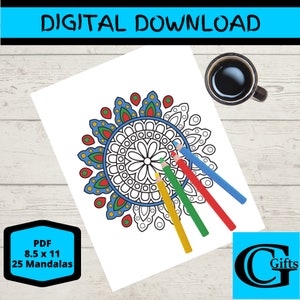 Printable Mandala Coloring Pages | Simple Mandala Coloring | Adult Coloring Book | Floral Mandala Coloring Pages | 25 Mandalas