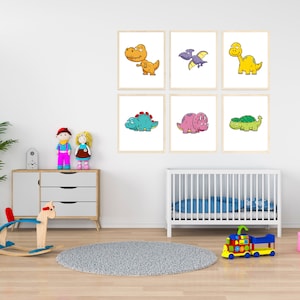 Dinosaur Print Set, Boys Nursery Decor, Set of 6 Dinosaur Prints, Kids Room Decor, Printable Boys Gift, Dinosaur Artwork