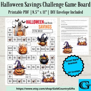 Printable Halloween Savings Challenge Board Game & Cash Envelope, Savings Tracker, Money Savings Challenge, Instant Download, Printable PDF