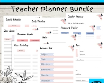 Druckbarer Lehrer Planer Scool Year Organizer, Tages- und Wochenplaner, 10-seitiger Lehrplaner, druckbare PDF