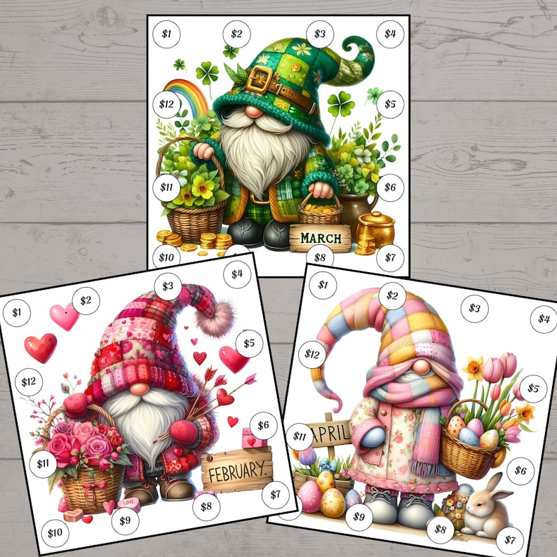 Mini Gnome Monthly Savings Challenge For Cash Envelopes, Savings Challenge Printable, Savings Tracker image 3