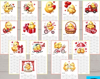 Chick Valentine’s Day Low Income Savings Challenge Trackers & DIY Cash Envelope Printable, Savings Challenge Printable