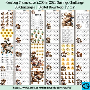 Cowboy Gnome Save 2,205 in 2025 Savings Challenge Trackers & DIY Cash Envelope Printable, Savings Challenge Printable