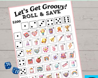 Printable Let’s Get Groovy Roll The Dice Savings Challenge Game, Money Savings Challenge, Dice, Instant Download, Printable PDF